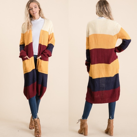 2 LEFT! Long colorblock thick knit cardigan - Picture 3 of 7